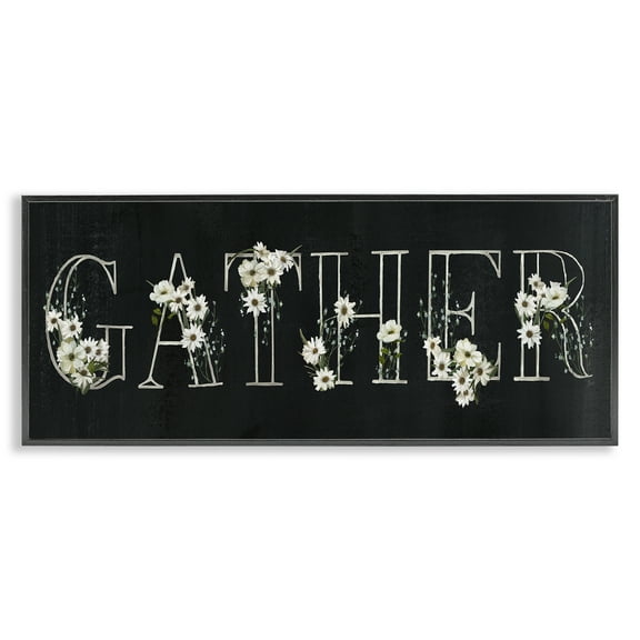 Stupell Industries Chalkboard & Floral Gather Plants & Flowers Painting Black Framed Art Print Wall Art, 24 x 10