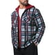 thumbnail image 4 of Chaqueta acolchada con capucha y cordón INSPIRE CHIC para hombre, con cremallera, estilo shacket de cuadros en rojo y gris, 4 of 6