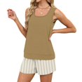 thumbnail image 6 of Striped Outfits for Women 2 Piece Sets Sleeveless Square Neck Tank Tops and Beach Shorts Set Loungewear Sets,Camel,L, 6 of 9