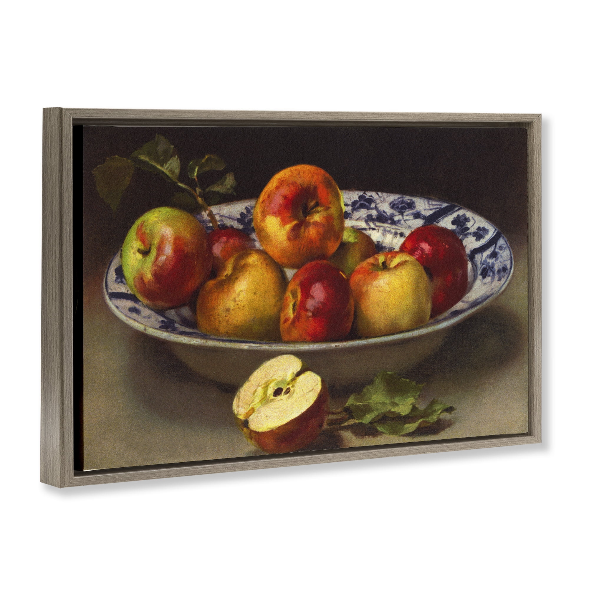Stupell Industries Mixed Apples Still Life Food & Beverage Painting Brown Floater Framed Canvas Art Print Wall Art, 25 x 17