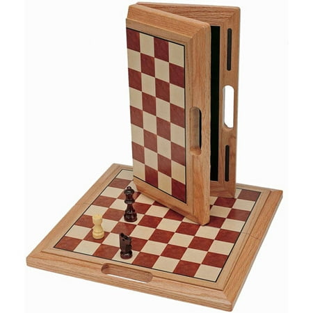 16 Wood Chess - Classic Folding Chess Set with Handle, Camphor Wood Board, 16