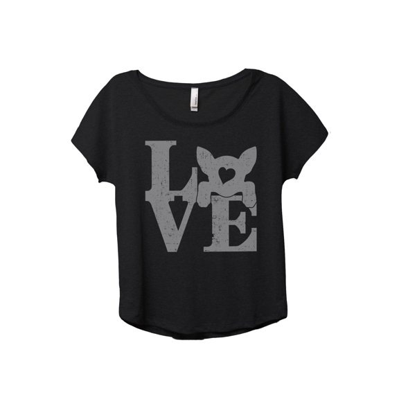 LOVE Chihuahua Dog Women's Fashion Slouchy Dolman T-Shirt Tee Heather Black Medium