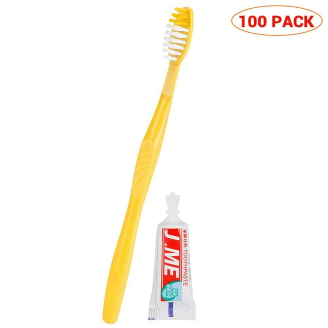 becaristey 100 Set Disposable Toothbrushes with Toothpaste Set Portable Tooth Cleaning Kit