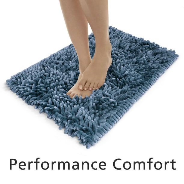 Mainstays Performance Shiny Chenille Absorbent Memory Foam Bath Mat, 17” x 24”, Coolwater