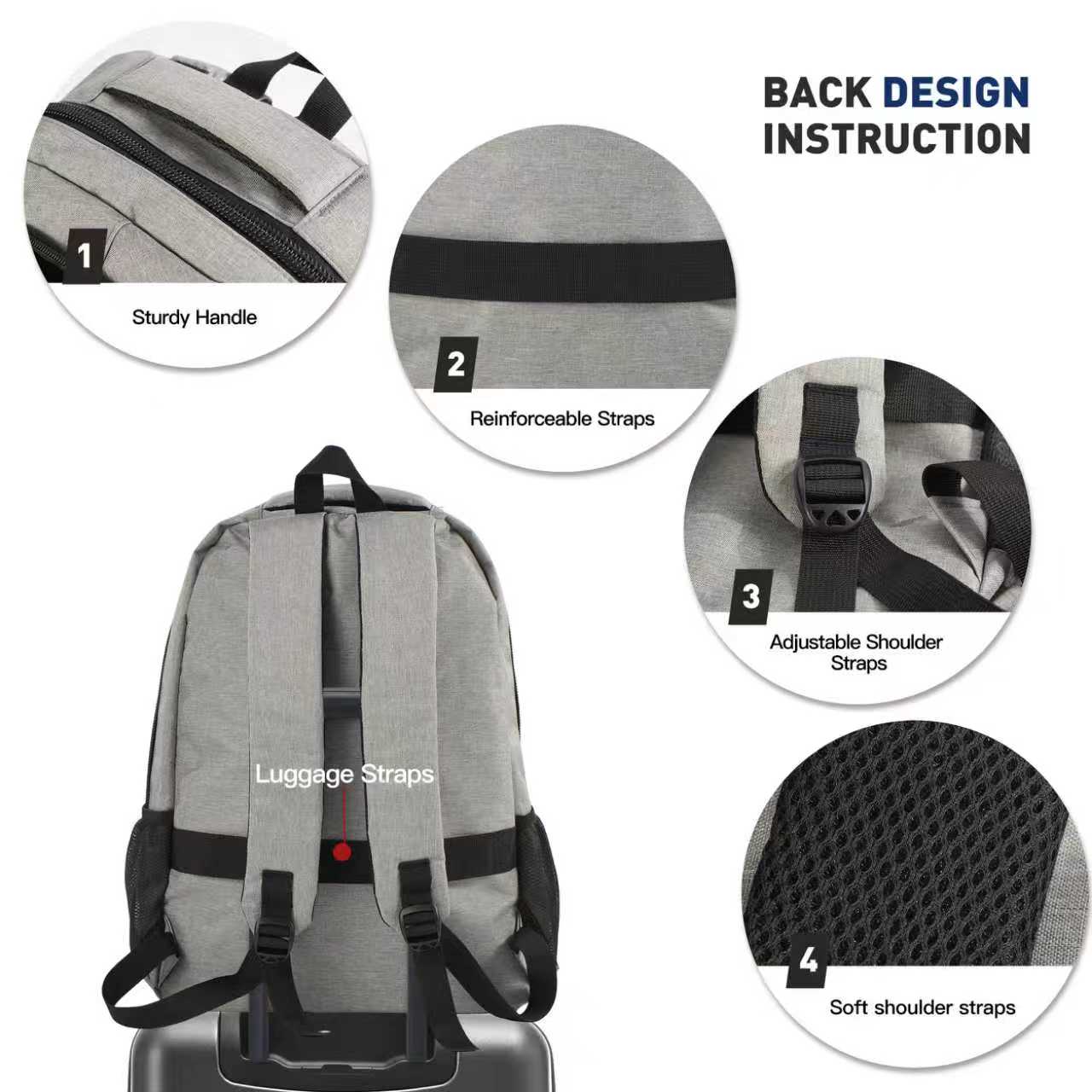 SMICURE 15.6" Laptop Travel Backpack, Gray photo 7