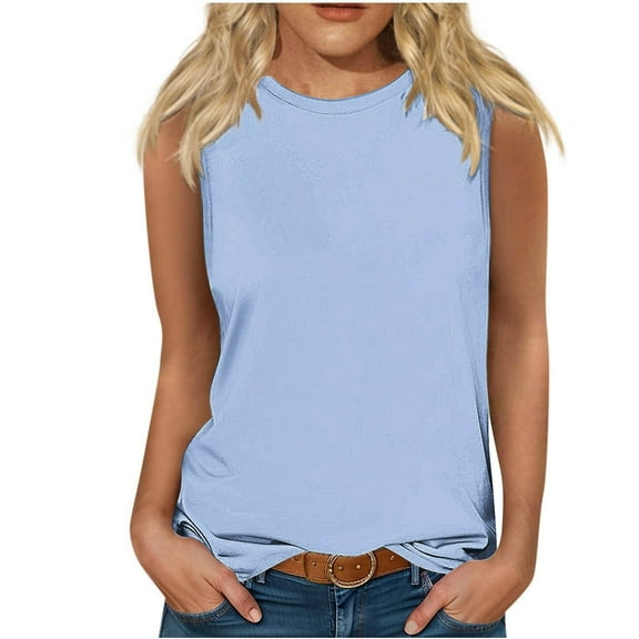 Summer Tops for Women Mgmyaa Women Tank Tops Plus Size Crew Neck Sleeveless Tops Fashion Solid Color Fit Casual Tees, Shirts