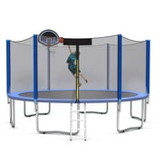 Gymax 12 ft Trampoline w/ Safety Enclosure Net Ladder Basketball Hoop
