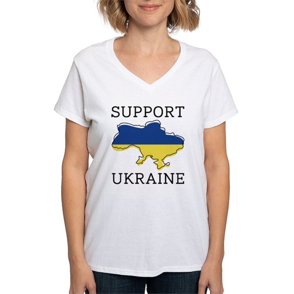 CafePress - Support Ukraine Women's V Neck T Shirt - Womens Cotton V-Neck T-shirt
