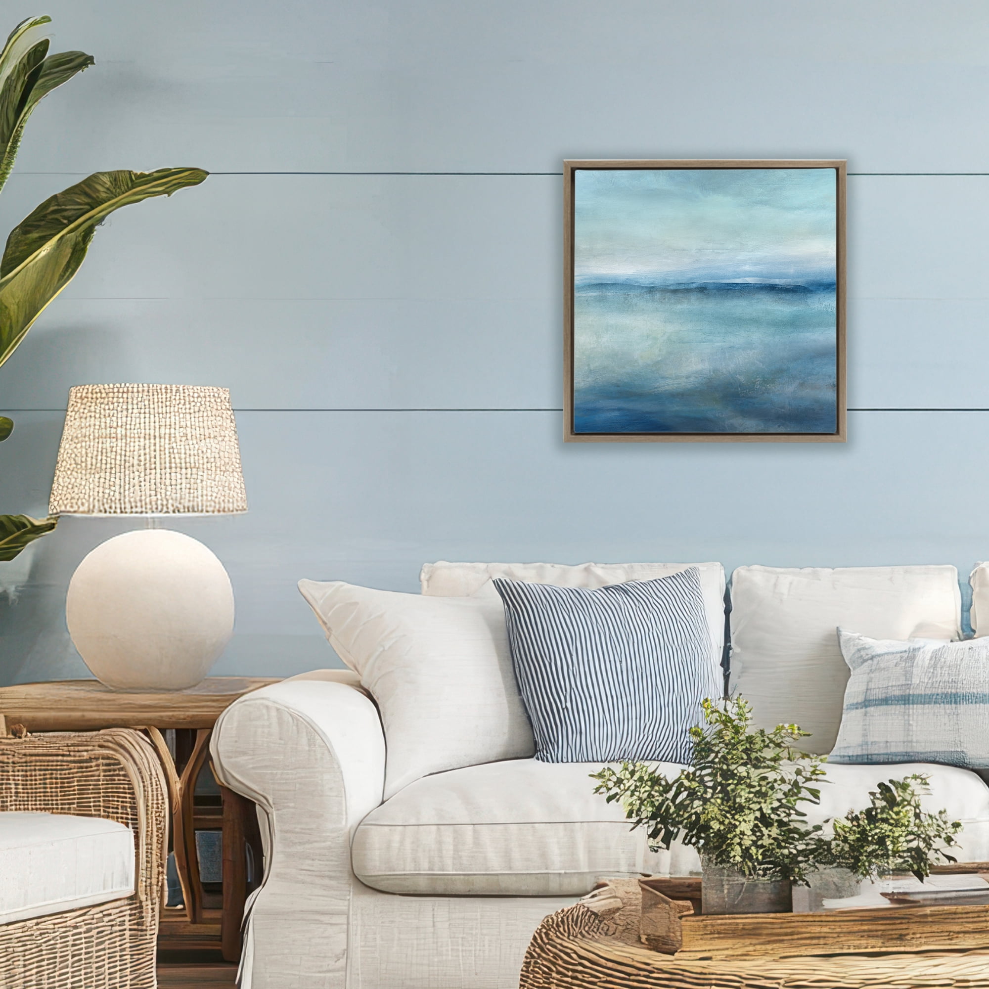 Stupell Industries Misty Blue Coastal Horizon Brown Framed Floater Canvas Wall Art, design by Carol Robinson
