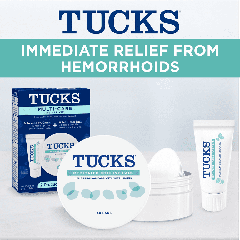  Tucks Multi-Care Relief Kit – 40 Count Witch Hazel Pads & 0.5  oz. Lidocaine Cream - Protects from Irritation, Hemorrhoid Treatment  Medicated Pads Used by Hospitals : Health & Household