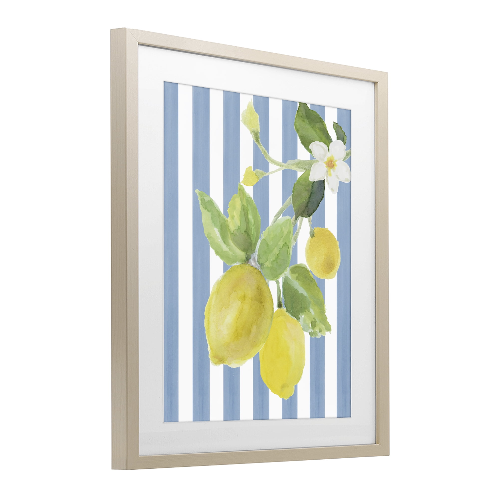 Stupell Industries Lemon Blossom on Blue Stripes Birch Framed Print Under Glass, design by Lanie Loreth