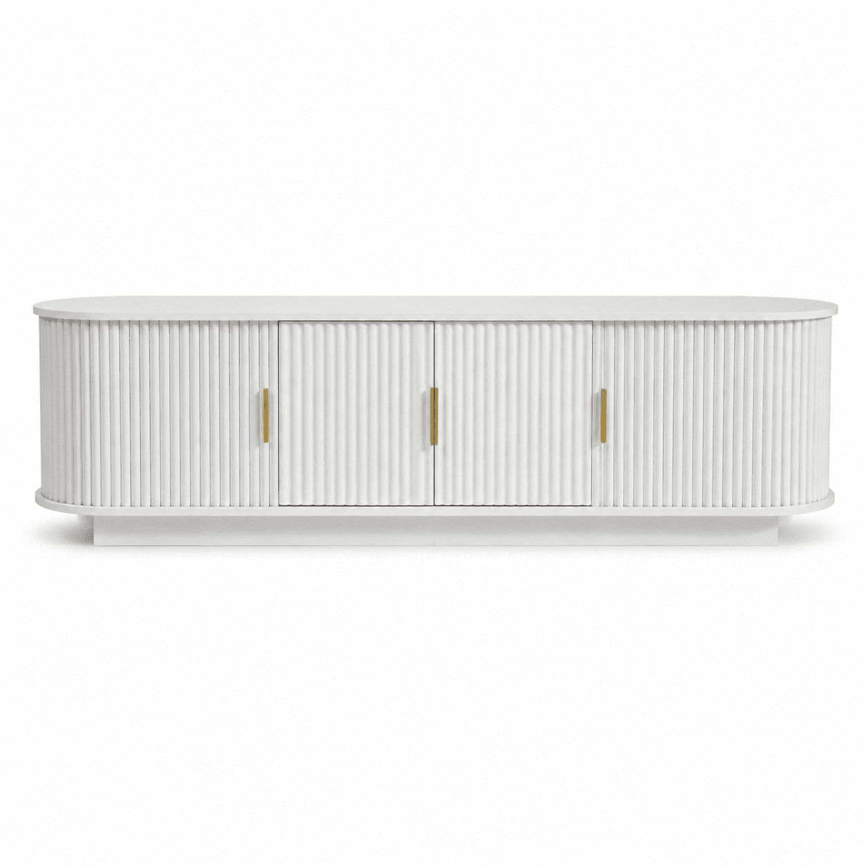 Aukfa 67" Fluted TV Stand for TVs up to 75", Sliding Doors,White