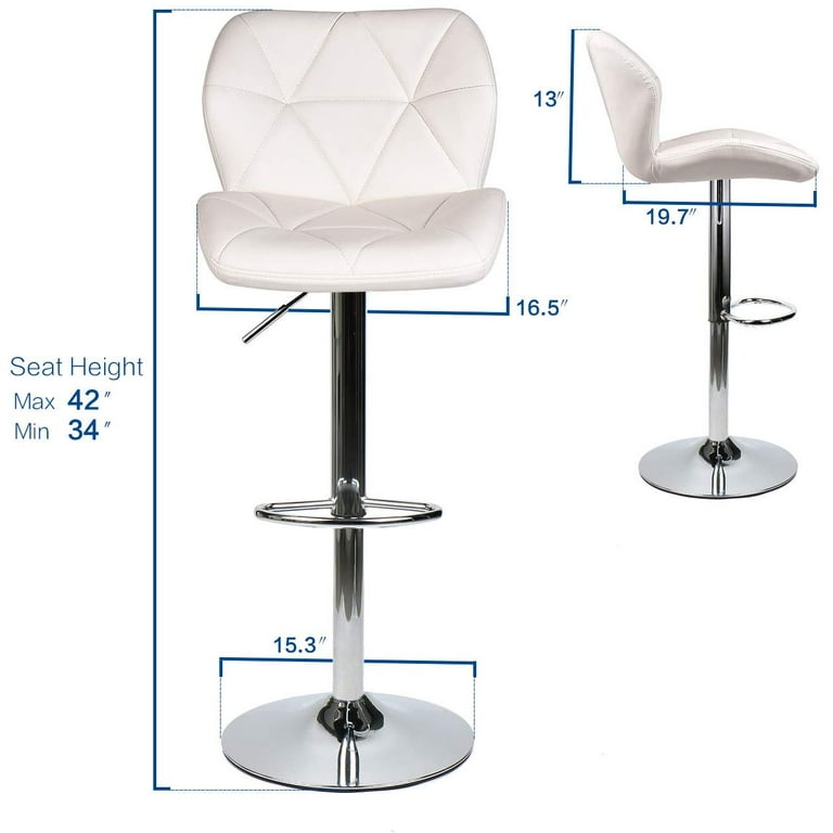 ELECWISH Set of 2 Bar Stools Modern Hydraulic Adjustable Swivel Barstools Leather Padded with Back Dinning Chair with Chrome Base White