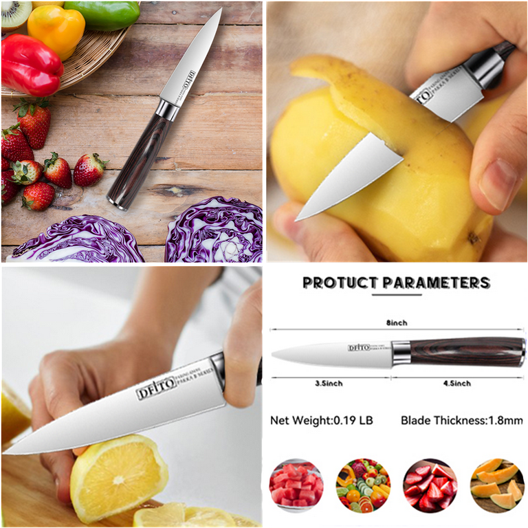 MOSFiATA Paring Knife 3.5 Inch Fruit Peeling Knife, 5Cr15Mov High Carbon  Stainless Steel Sharp Knife with Ergonomic Pakkawood Handle, Full Tang  Fruit