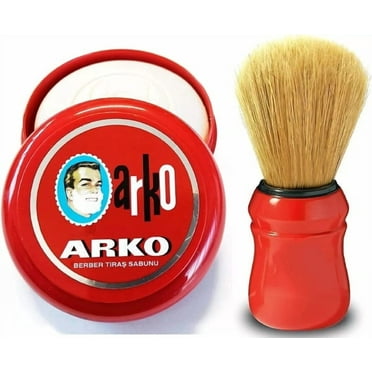 Arko/Omega Shaving Soap 90g in Traditional Bowl Case   TSF Shaving Brush Natural Boar Bristles, Red Shaving Set Gift Set