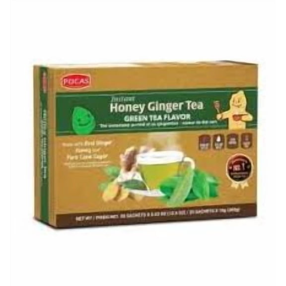 Pocas Honey Ginger Tea Matcha Flavor 20 Count Box – Instant Herbal Tea with Real Ginger, Honey & Matcha