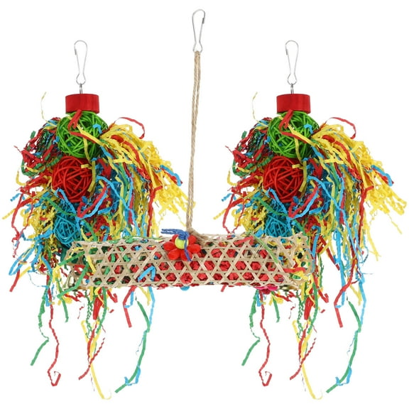 IDEANATEGRATE 3Pcs Wood Paper Parrot Foraging Toys Bird Chewing Shredder Hanging Plaything 11.8X2.4X2.4In