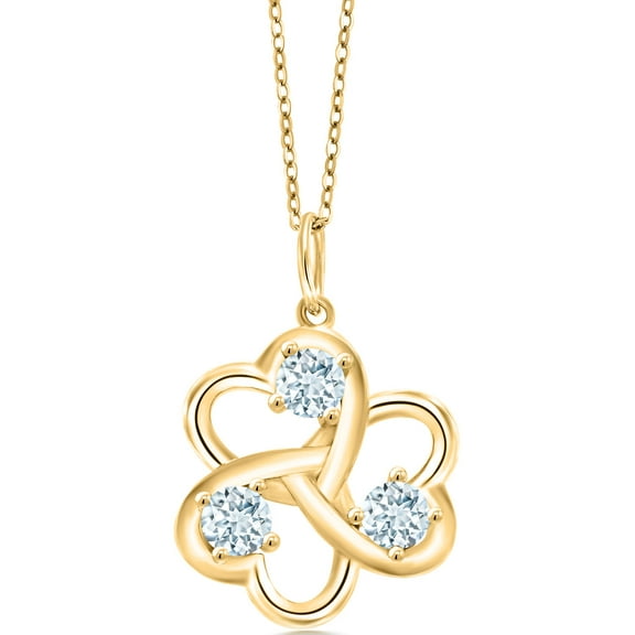 Gem Stone King 0.75 Ct Sky Blue Aquamarine 18K Yellow Gold Plated Silver Pendant With Chain