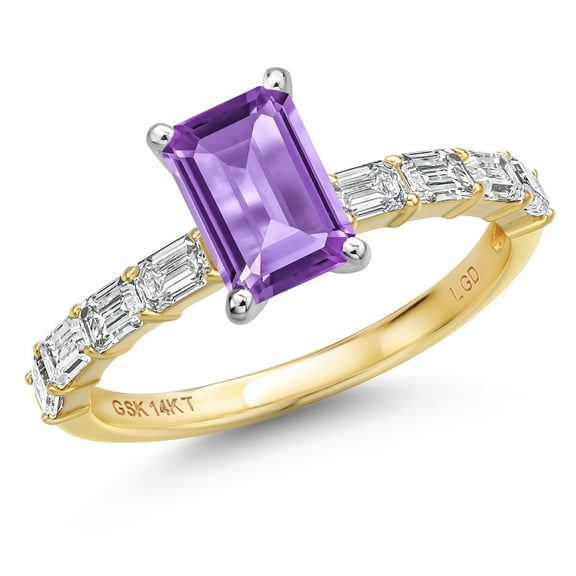 Gem Stone King 14K Two Tone Gold Purple Amethyst and Lab Grown Diamond Engagement Ring for Women | 1.67 Cttw | Octagon 7X5MM | Gemstone February Birthstone | Size 6