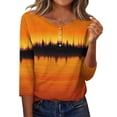 thumbnail image 7 of AUNVITO Women's Print T-Shirt Button Front Round Neck 3/4 Sleeve Casual and Comfortable Loose Fit Top, 7 of 7