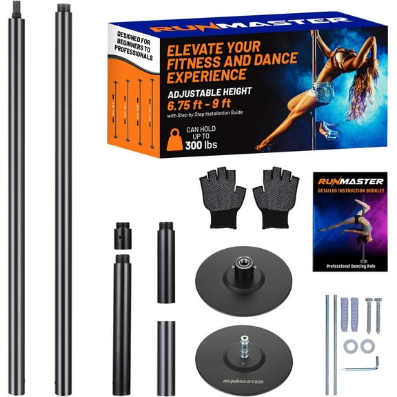 Premium Spinning and Static Dance Pole Kit - Portable 45mm Exercise Pole for Club, Party, Home Use - Easy Assembly, Sturdy Steel Construction with Silicone Rubber Protection - Black
