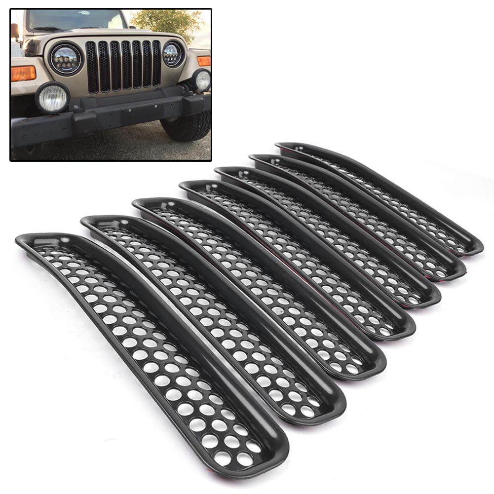 GZYF 7PCS ABS Black Front Grille Cover Insert Mesh Grill For 97-06 Jeep  Wrangler TJ 