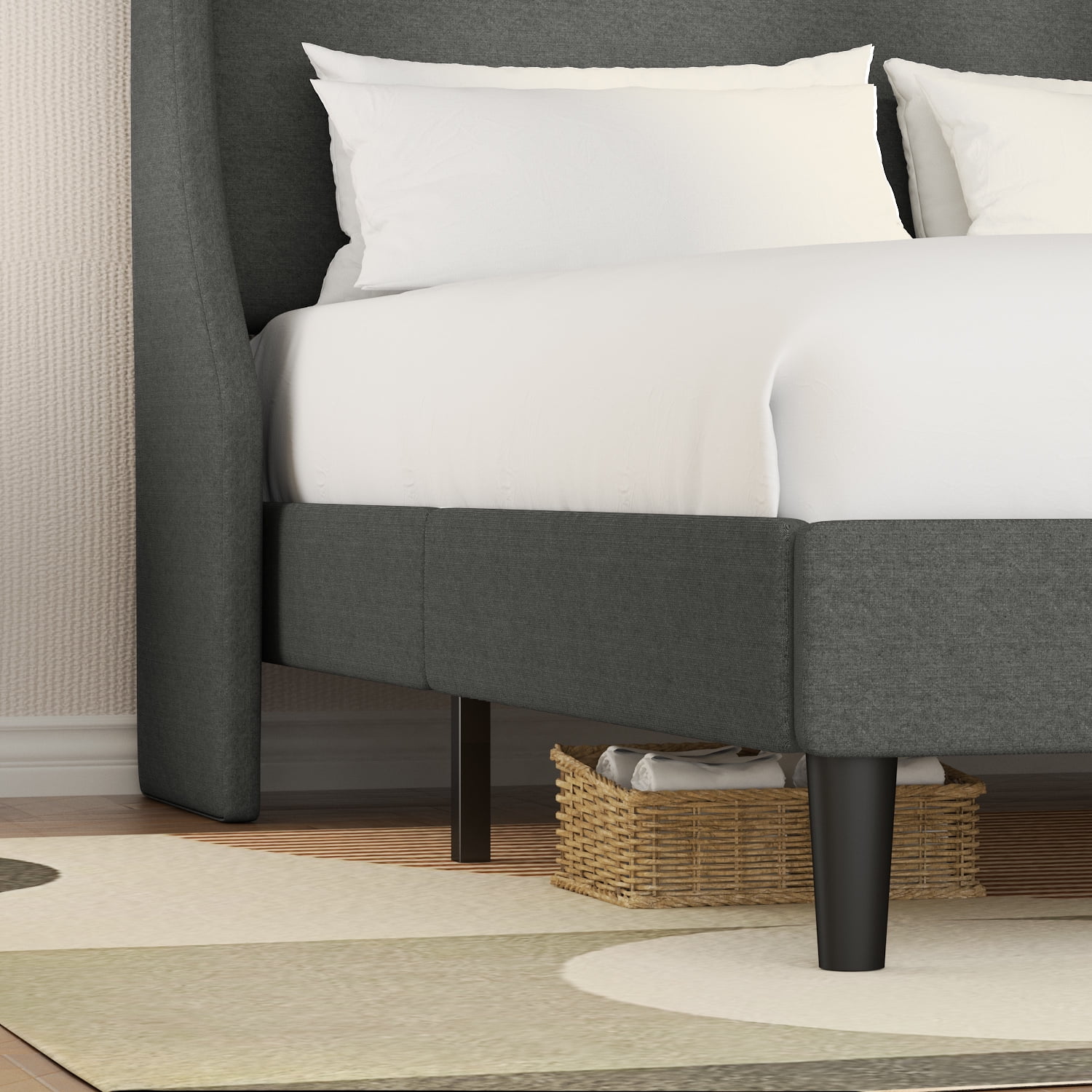 SHA CERLIN Full Upholstered Platform Bed Frame with Wingback Headboard, Grey, Adults