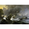thumbnail image 2 of Backhuysen, Ludolf 24x18 White Modern Wood Framed Museum Art Print Titled - Dutch Merchantmen Driven onto a Rocky Coast in a Storm, 2 of 4