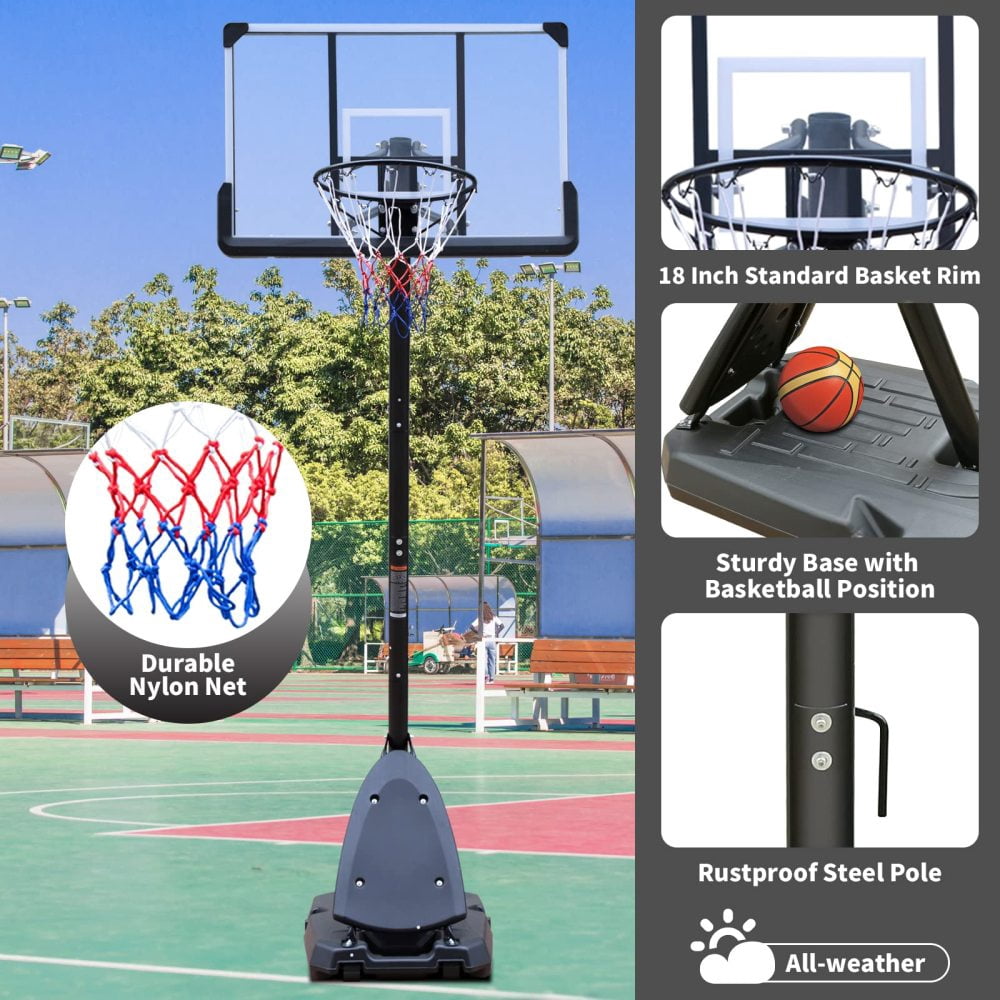 Height Adjustable Basketball Hoop, 7.5 to 10ft Adjustable Basketball Stand with 44 Inch Backboard, Portable Basketball Goal System with Stable Base and Wheels, Use for Outdoor