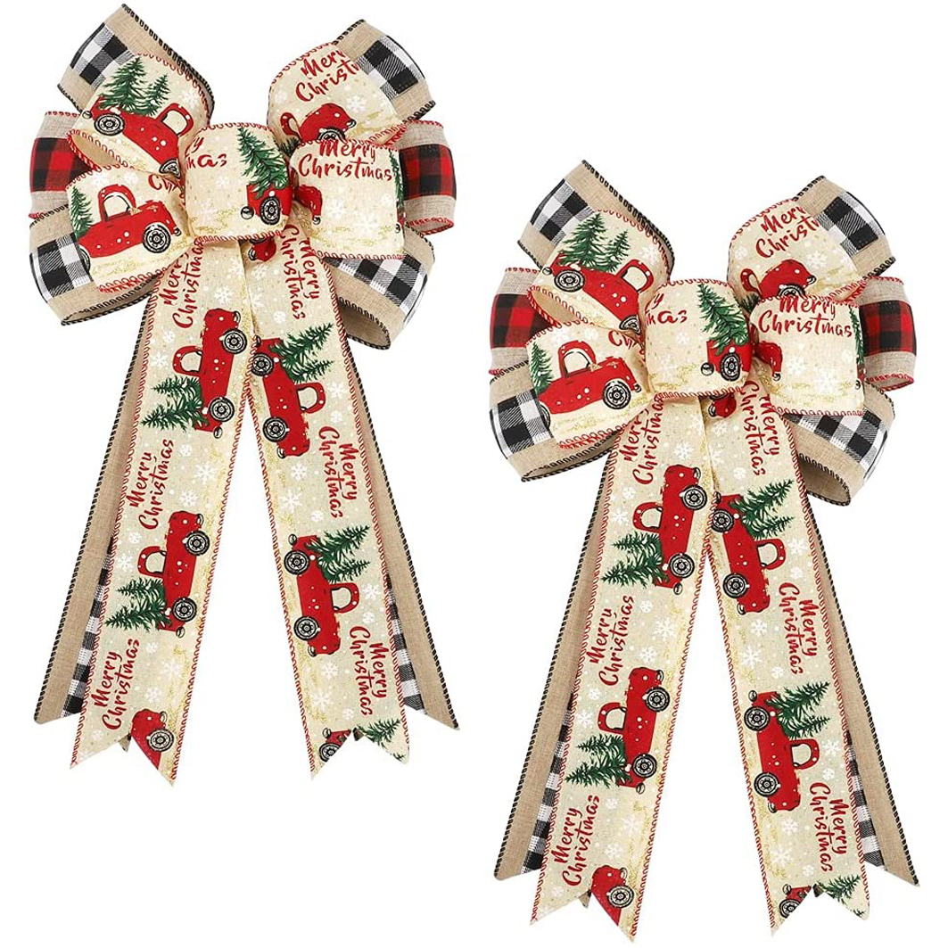 2 Pack Christmas Decorative Bow, Christmas Wreath Burlap Bow, Christmas