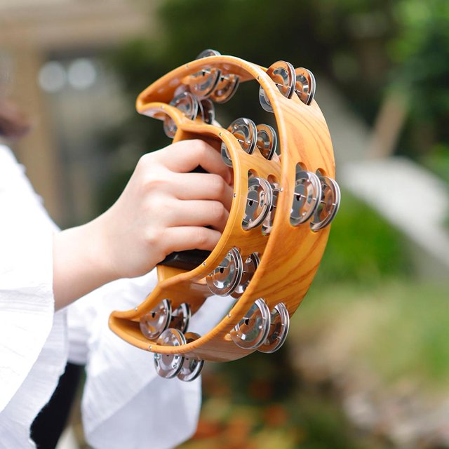 Tambor de media luna, pandereta Orff, campana de mano, instrumentos musicales de percusión, juguete