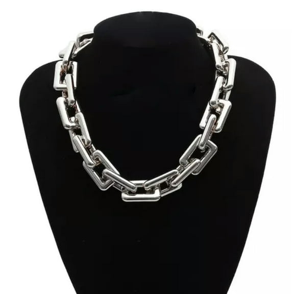 HOOUN Punk Hip Hop Choker Chunky Chain Necklace Statement Fashion Charm Jewel-lq_-Silver