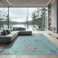 thumbnail image 2 of ODIKA 8'x10' Blue Aqua Floral Butterfly Dream Washable Area Rug Vintage Garden Elegance with Delicate Blooms Non-Slip Chair-Friendly Mat for Dining Room, Large Office, Lounge, 2 of 7