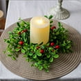 thumbnail image 6 of Artificial Christmas Candle Rings 3 Inch, Small Wreath for Pillar Candles with Green Leaves Berries, Holiday Wedding Table Centerpieces Floral Candle Ring Holder Winter Home Decor, 6 of 6