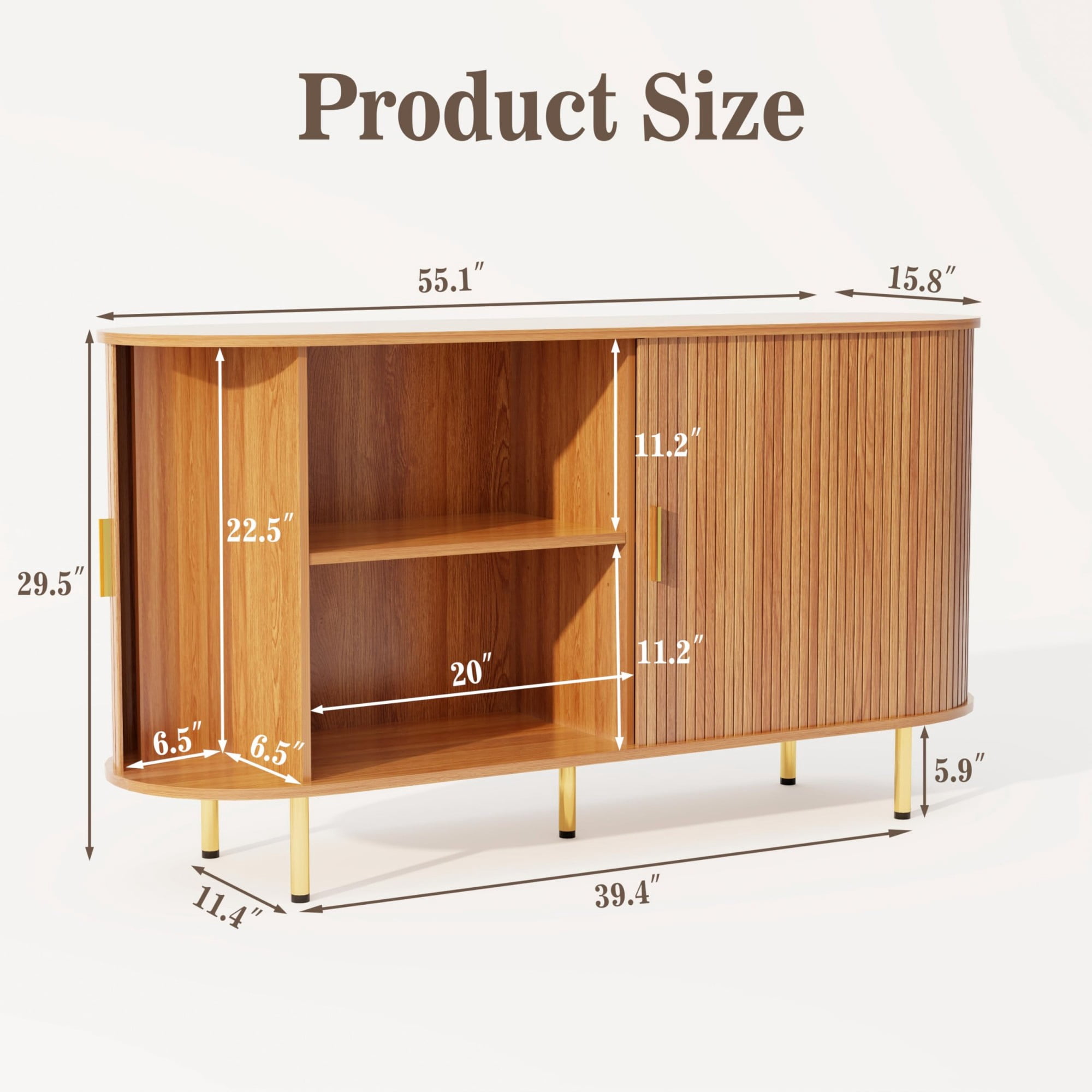 Mid Century Modern Sideboard Buffet Cabinet, 55 Inch Fluted Coffee Bar Console with Tambour Sliding Doors, White
