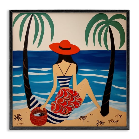 Stupell Industries Mid-Century Modern Woman on Shore Black Framed Giclee Art, 12 x 12, by Lazar Studio