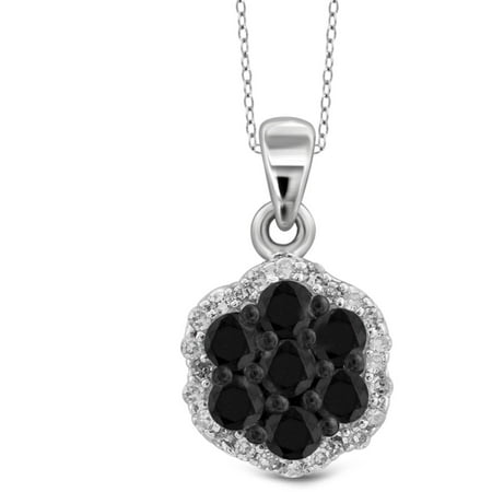 JewelersClub 1 Carat T.W. Black and White Diamond Sterling Silver Cluster Pendant