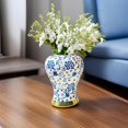 thumbnail image 2 of TISHITA Blue and White Porcelain Ginger Jar Ceramic Flower Vase Handicraft with Lid Tabletop Ornament Storage Jar for Entrance Office, 2 of 8
