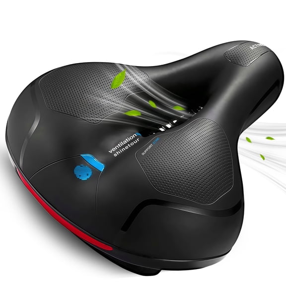 Rirool Comfort Bike Seat Cushion for Men and Women, Wide Memory Foam Bicycle Saddle with Dual Shock Absorbing Balls, Waterproof Universal Replacement Seat for Road, Mountain and Exercise Bikes