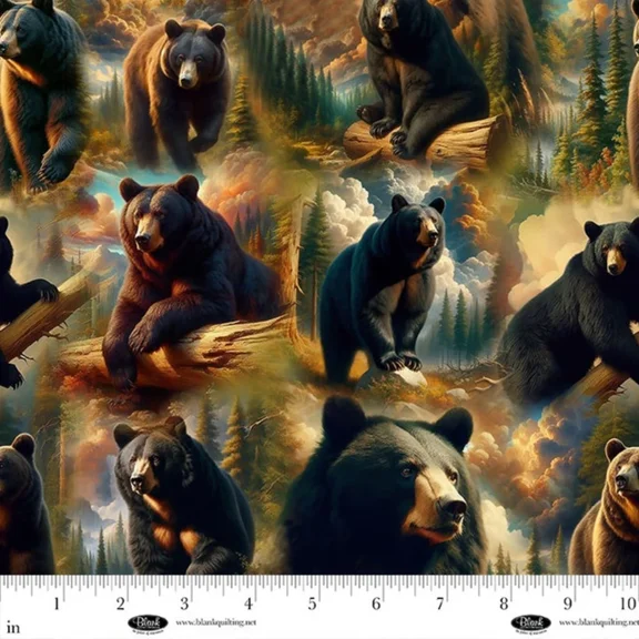 Wilderness Song Bears Black Cotton Fabric (1 yard)