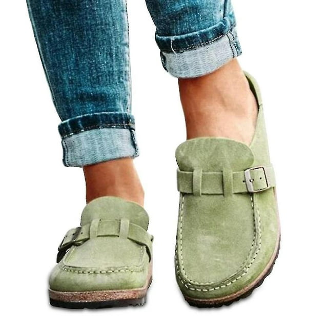 Zuecos cómodos informales para mujer, sandalias sin cordones de gamuza, zapatos de verano para el hogar y la oficina- kaili Sencillez