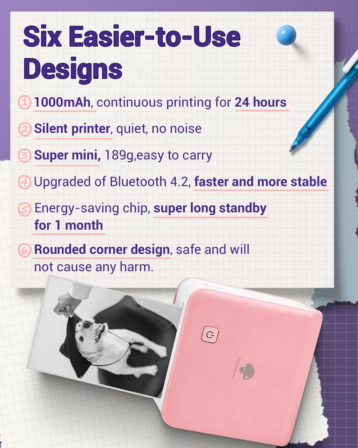 Phomemo M02 Pro Portable Bluetooth Thermal Sticker Printer for Photo Printing, Study Notes, DIY Cards, and Creative Projects(Pink)