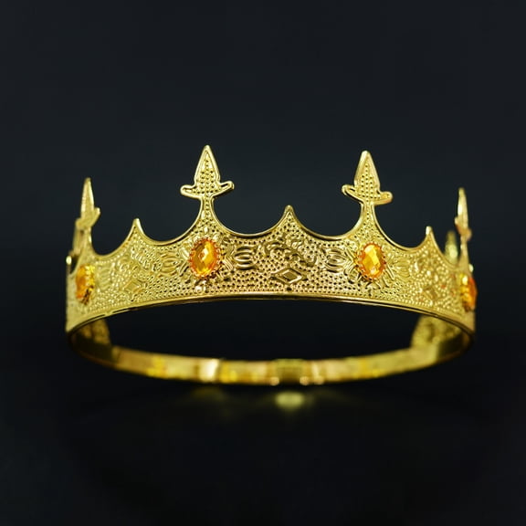 XmhyTop-A 1Pc Crown Adjustable Royal Headband with Rhinestones for Birthday Party Costume Events-Gold Yellow