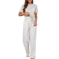 thumbnail image 4 of Hanerdun Women Pajama Set Sleepwear Female 2PCS Striped Short Sleeve Pjs Homewear Gray M, 4 of 5