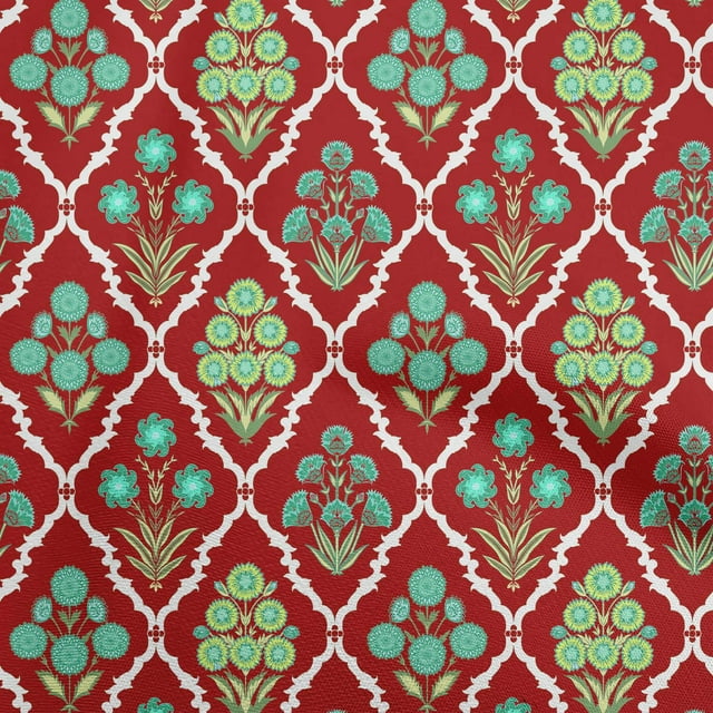 oneOone Silk Tabby Red Fabric Asian Floral Craft Projects Decor Fabric Printed By The Yard 42 Inch Wide