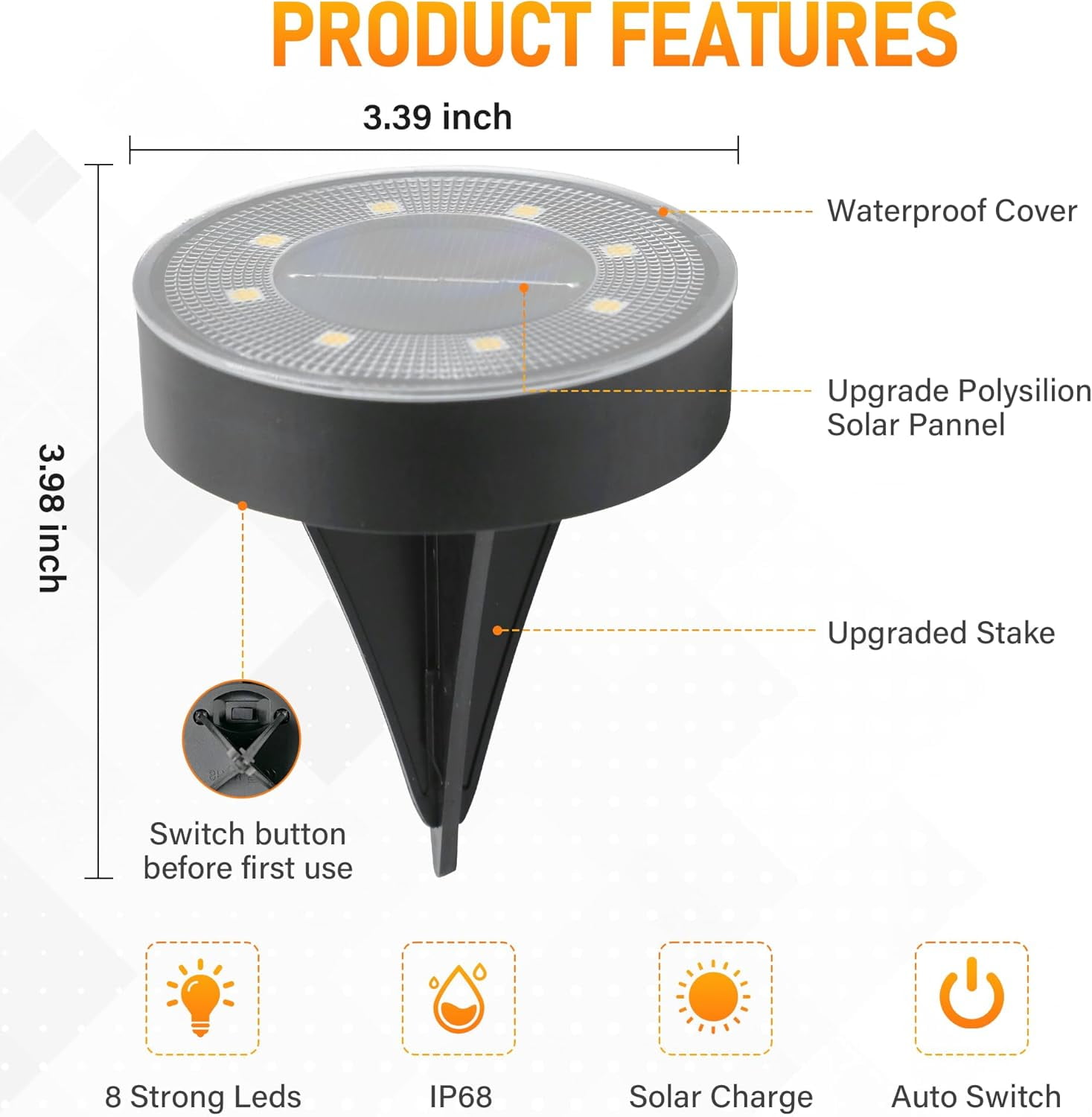 BN-LINK Solar Ground Lights, Waterproof Solar Garden Lights, Outdoor Garden Waterproof Lights, Landscape Lights for Outside Patio Pathway Yard Lawn Driveway Deck Step Walkway(12 Pack White Light)