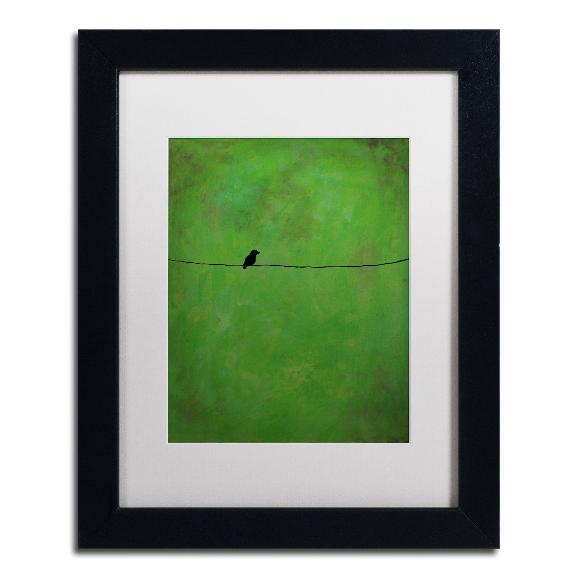 Trademark Fine Art "Lone Bird Green" Canvas Art by Nicole Dietz White Matte, Black Frame