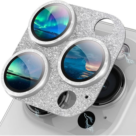 for iPhone 14 Pro/iPhone 14 Pro Max Camera Lens Protector 3D Bling Glitter Full Coverage Camera Screen Cover Case Friendly Accessories for iPhone 14 Pro Max/ 14 Pro Glitter Silver