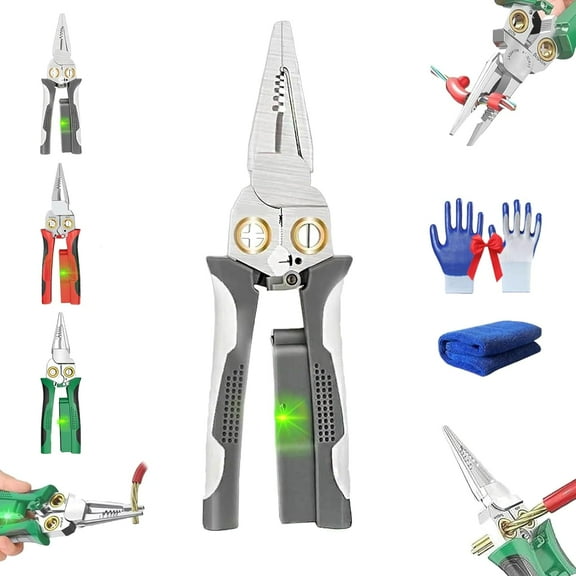 Ritualous/Outdoorfun 8 in 1 Wire Stripper Twister for Cutting and Pulling Wires Cable Scissors, Ritualous 8 in 1 Wire Stripping Pliers, Electricians Voltage Tester Pliers (Gray)