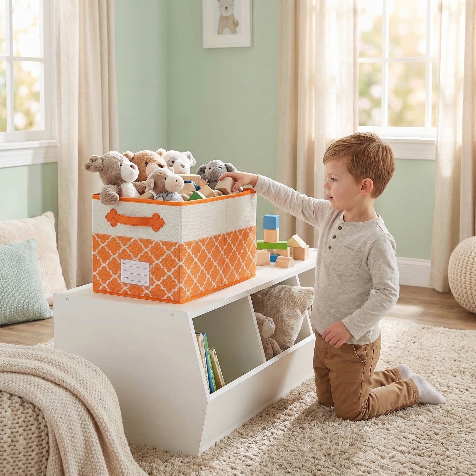Unique Bargains Storage Basket with Handle for Organizing Objects Orange 17.3"x11.8"x10.6"